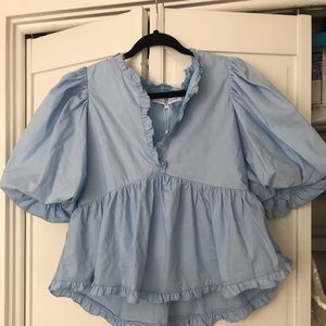 Endless Rose Puff Sleeved Blue Top Size L NWT